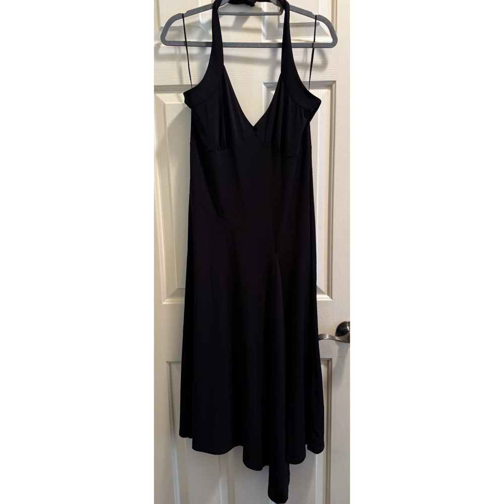 MICHAEL KORS Black Stretchy V-Neck Assymetrical Hem A-Line Halter Dress Size 12